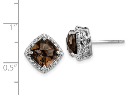 Sterling Silver Rhodium-plated Smoky Quartz and Diamond Earrings (Style QE9850SQ)
