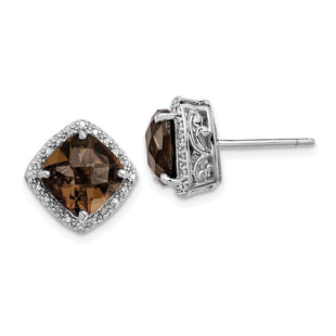 Sterling Silver Rhodium-plated Smoky Quartz and Diamond Earrings (Style QE9850SQ)