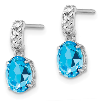 Sterling Silver Rhodium-plated Blue Topaz Earrings, 15 x 6mm