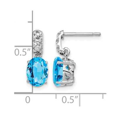 Sterling Silver Rhodium-plated Blue Topaz Earrings, 15 x 6mm