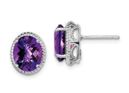 Sterling Silver Rhodium-plated Amethyst Earrings