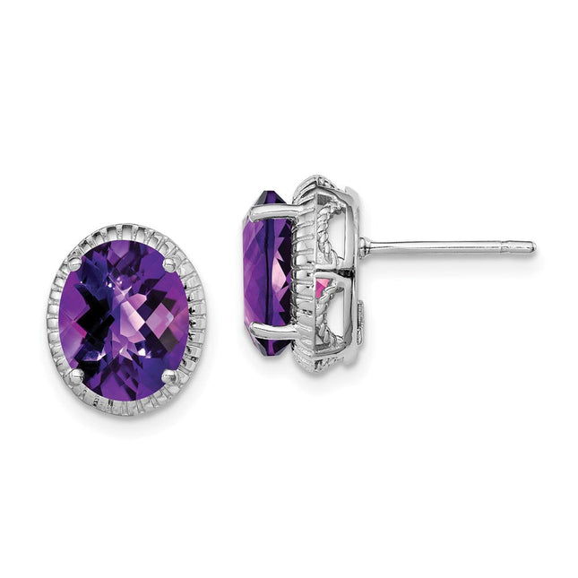 Sterling Silver Rhodium-plated Amethyst Earrings, 12 x 10mm