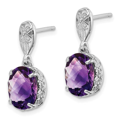 Sterling Silver Rhodium-plated Amethyst Earrings, 21 x 9mm