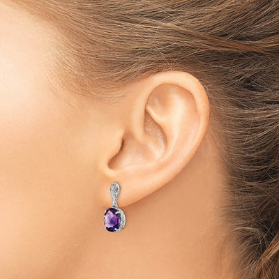 Sterling Silver Rhodium-plated Amethyst Earrings, 21 x 9mm
