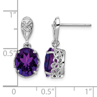 Sterling Silver Rhodium-plated Amethyst Earrings, 21 x 9mm