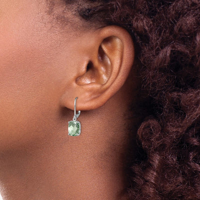 Sterling Silver Rhodium-plated Green Quartz Earrings, 26 x 8mm
