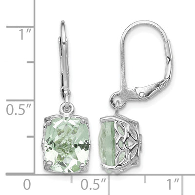 Sterling Silver Rhodium-plated Green Quartz Earrings, 26 x 8mm