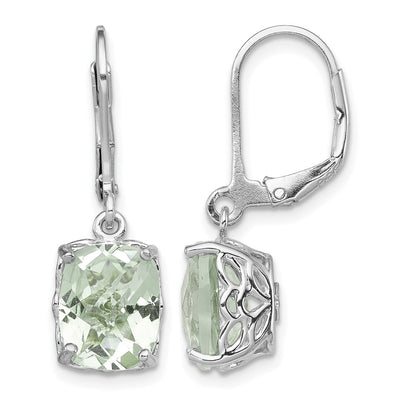 Sterling Silver Rhodium-plated Green Quartz Earrings, 26 x 8mm