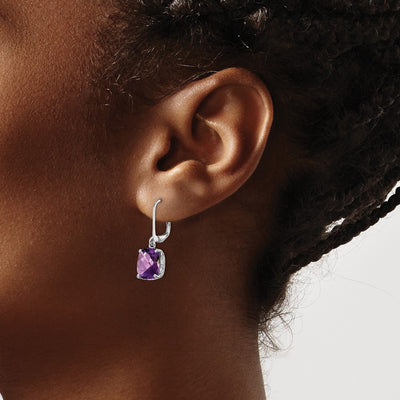 Sterling Silver Rhodium-plated Amethyst Earrings, 26 x 8mm
