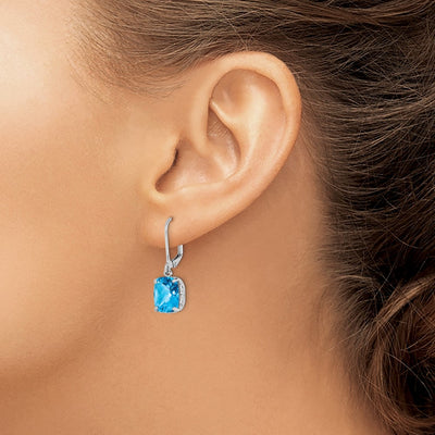 Sterling Silver Rhodium-plated Blue Topaz Earrings, 26 x 8mm