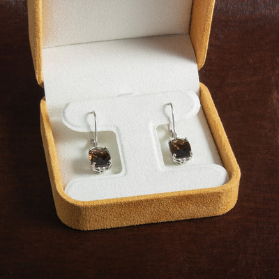 Sterling Silver Rhodium-plated Smoky Quartz Earrings, 26 x 8mm