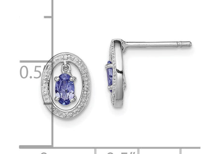 Sterling Silver Rhodium Plated Diamond & Tanzanite Oval Post Earrings (Style QE9926TZ)