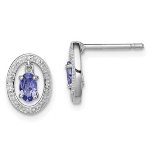 Sterling Silver Rhodium Plated Diamond & Tanzanite Oval Post Earrings (Style QE9926TZ)