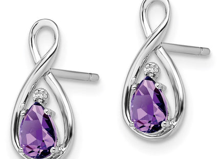 Sterling Silver Rhodium Plated Diamond and Amethyst Post Earrings (Style QE9928AM)