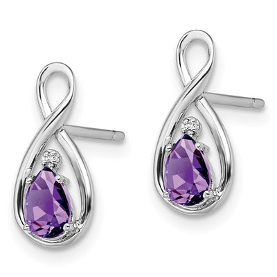 Sterling Silver Rhodium Plated Diamond and Amethyst Post Earrings, 15 x 7mm