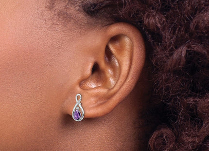 Sterling Silver Rhodium Plated Diamond and Amethyst Post Earrings (Style QE9928AM)