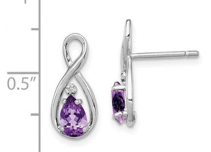Sterling Silver Rhodium Plated Diamond and Amethyst Post Earrings (Style QE9928AM)