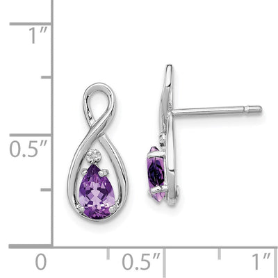 Sterling Silver Rhodium Plated Diamond and Amethyst Post Earrings, 15 x 7mm