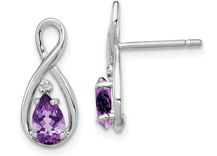 Sterling Silver Rhodium Plated Diamond and Amethyst Post Earrings (Style QE9928AM)