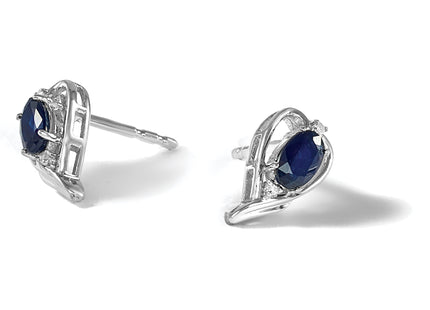 Sterling Silver Rhodium Plated Diamond & Sapphire Post Earrings