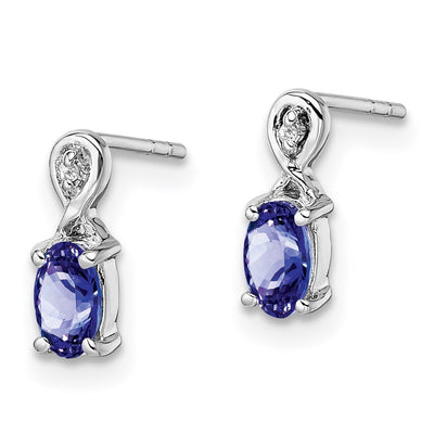 Sterling Silver Rhodium Plated Diamond & Tanzanite Oval Post Earrings, 11 x 9mm
