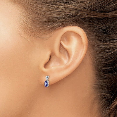 Sterling Silver Rhodium Plated Diamond & Tanzanite Oval Post Earrings, 11 x 9mm