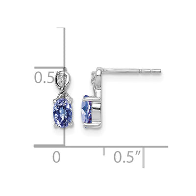 Sterling Silver Rhodium Plated Diamond & Tanzanite Oval Post Earrings, 11 x 9mm