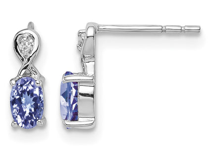 Sterling silver diamond oval earrings
