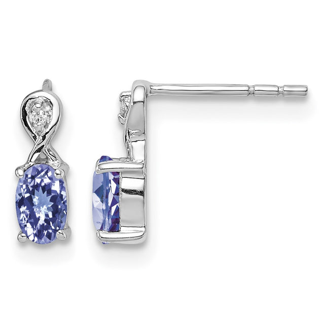 Sterling silver diamond oval earrings