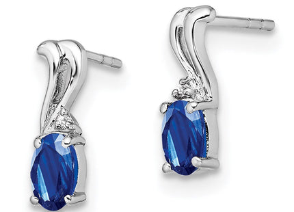 Sterling Silver Rhodium Plated Diamond & Sapphire Oval Post Earrings (Style QE9967S)