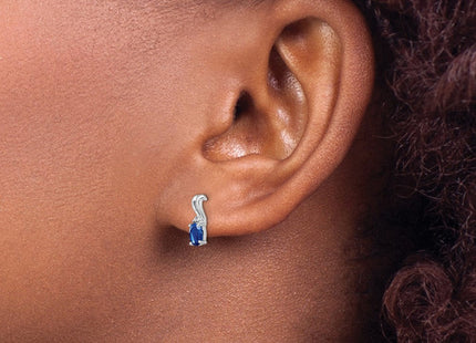 Sterling Silver Rhodium Plated Diamond & Sapphire Oval Post Earrings (Style QE9967S)