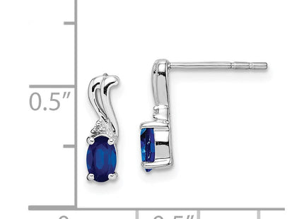 Sterling Silver Rhodium Plated Diamond & Sapphire Oval Post Earrings (Style QE9967S)