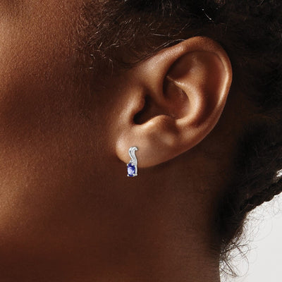 Sterling Silver Rhodium Plated Diamond & Tanzanite Oval Post Earrings, 10 x 4mm