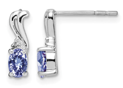 Sterling silver diamond oval earrings