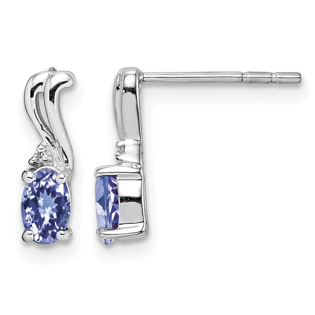 Sterling silver diamond oval earrings