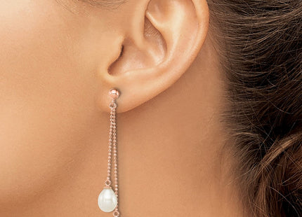 Sterling Silver Rose-tone 7- White Rice Freshwater Cultured Pearl Post Dangle Earrings (Style QER12777)
