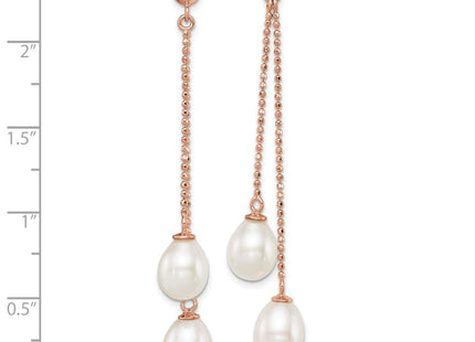 Sterling Silver Rose-tone 7- White Rice Freshwater Cultured Pearl Post Dangle Earrings (Style QER12777)