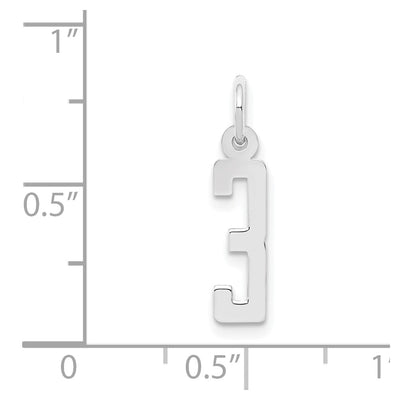 Sterling Silver/Rhodium-plated Elongated Polished Number 3 Charm