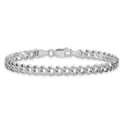 Sterling Silver Rhodium-plated Beveled Curb Bracelet, 7 x 5mm