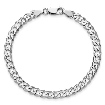 Sterling Silver Rhodium-plated Beveled Curb Bracelet, 7 x 5mm