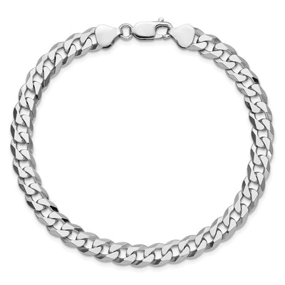 Sterling Silver Rhodium-plated Beveled Curb Chain, 8 x 7mm