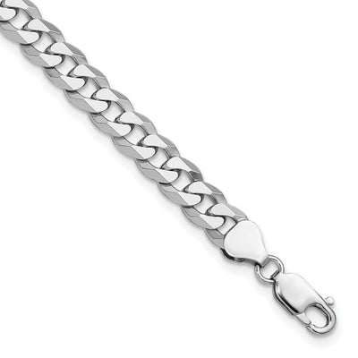 Sterling Silver Rhodium-plated Beveled Curb Chain, 8 x 7mm