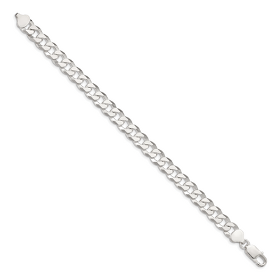Sterling Silver Beveled Curb Bracelet, 7 x 8.5mm