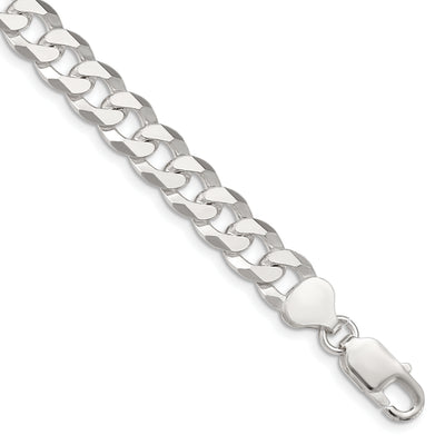 Sterling Silver Beveled Curb Bracelet, 7 x 8.5mm
