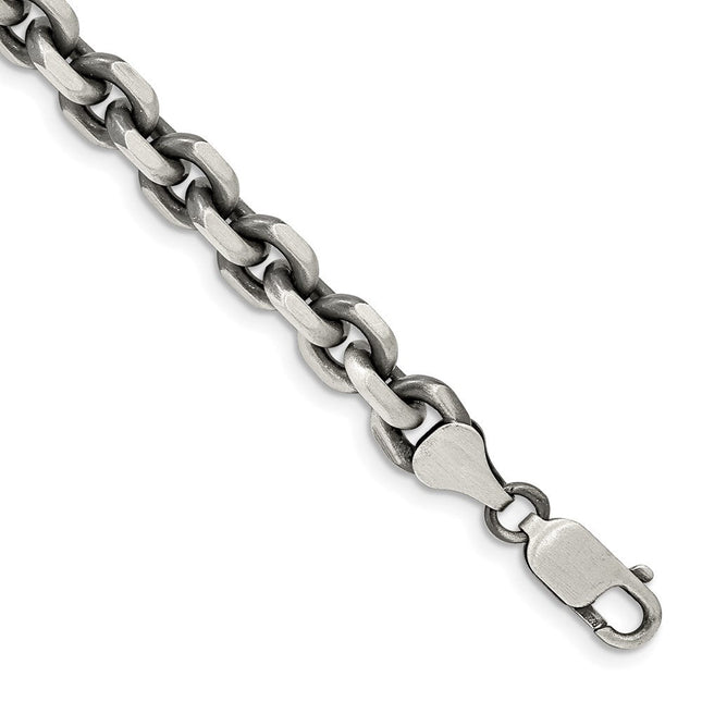 Sterling Silver Antiqued D/C Elongated Open Link Bracelet