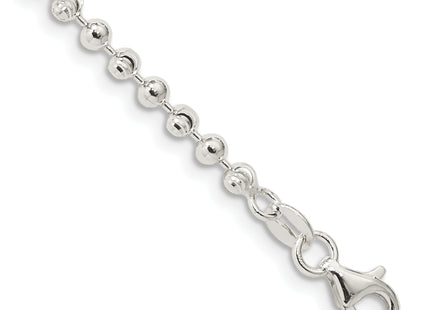 Sterling Silver Fancy Beaded Chain Anklet, 10 x 3mm