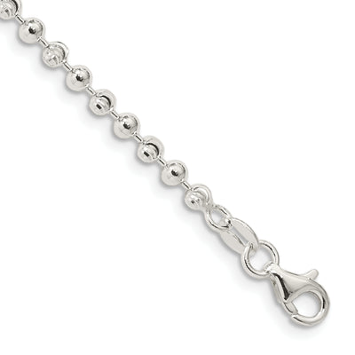 Sterling Silver Fancy Beaded Chain Anklet, 10 x 3mm