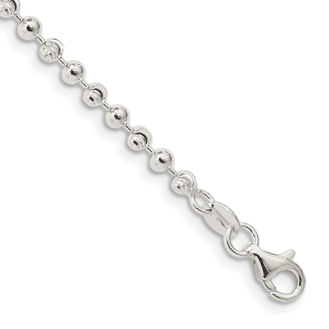 Sterling Silver Fancy Beaded Chain Anklet, 10 x 3mm