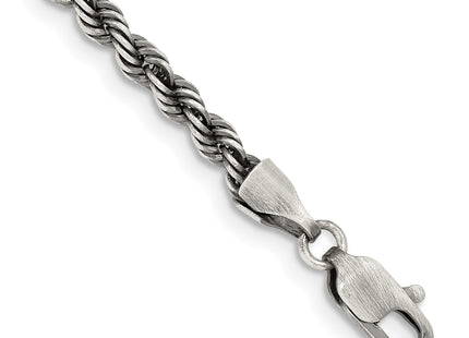 Sterling Silver Ruthenium-plated Rope Chain, 8 x 3.4mm