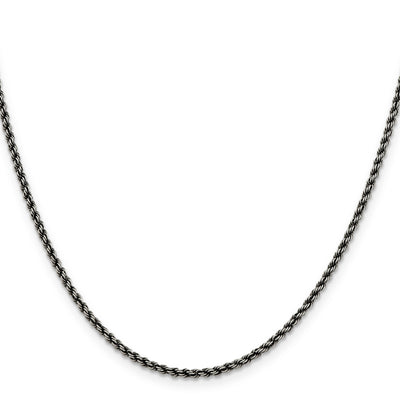 Sterling Silver Ruthenium-plated Rope Chain, 16 x 2.3mm